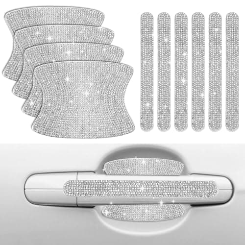 Crystal Car Door Handle Scratches Protector 10PCS Silver Rhinestone Stickers Bling Auto Accessories for Women