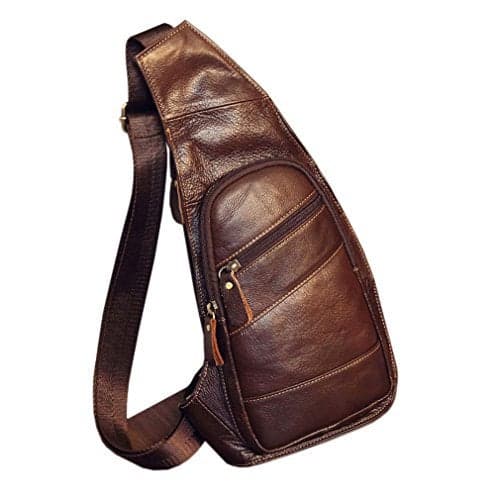 Leather Cool Sling Bag Crossbody Backpack for Men Women Outdoor Travel Camping Fishing Hunting Hiking Handbag Cross Body Shoulder Chest Pack Daypack