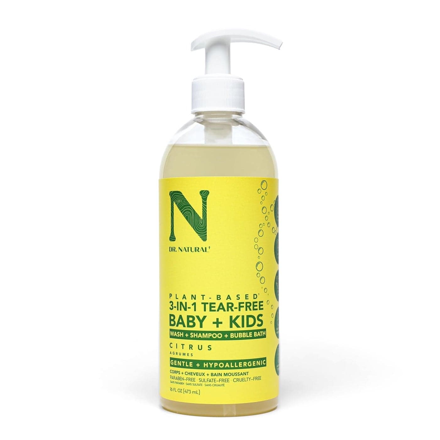 Dr Natural 3in1 TearFree Baby Plus Kids Soap Citrus 16 oz PlantBased Baby Shampoo and Body Wash Sulfate and ParabenFree Hypoallergenic for Sensitive Skin Infused with Essential Oils
