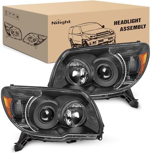 Nilight Headlights Assembly for Toyota 4Runner 2006 2007 2008 2009 Headlamp Black Housing Amber Reflector