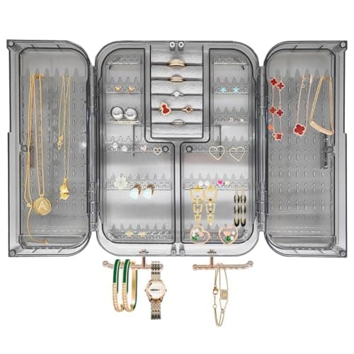HASTHIP® Jewelry Organizer Wall Mounted Storage Cabinet for Necklace Bracelets Bangles Earrings, Clear Modern Acrylic Jewellery Holder Organizer - Dustproof & Space-Saving