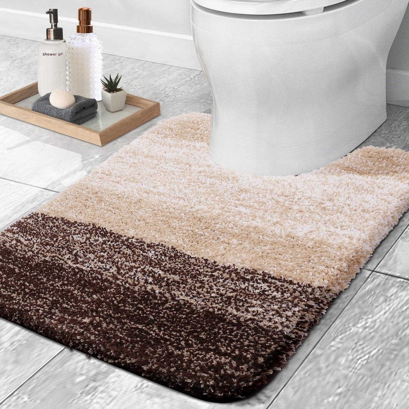 OLANLY Luxury Toilet Rugs UShaped 24x20 Extra Soft and Absorbent Microfiber Bathroom Rugs NonSlip Plush Shaggy Bath Mat Machine Wash Dry Contour Bathroom Mats for Toilet Base Brown