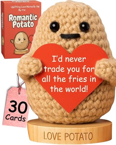 Gift for Him and Her Handmade Crochet Potato with 30 Fun Romantic Signs Cute Present for Birthday Valentines Day Anniversary Gifts for Girlfriend Boyfriend Wife Husband Anniversary Cards