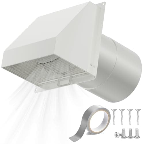HG Power 6 Inch Hooded Wall Vent with Screen and Damper, Galvanized Steel Exhaust Vent, Exterior Dryer Vent Cover for Kitchen Range Hood Air Ventilation, Bathroom Exhaust Fan, White