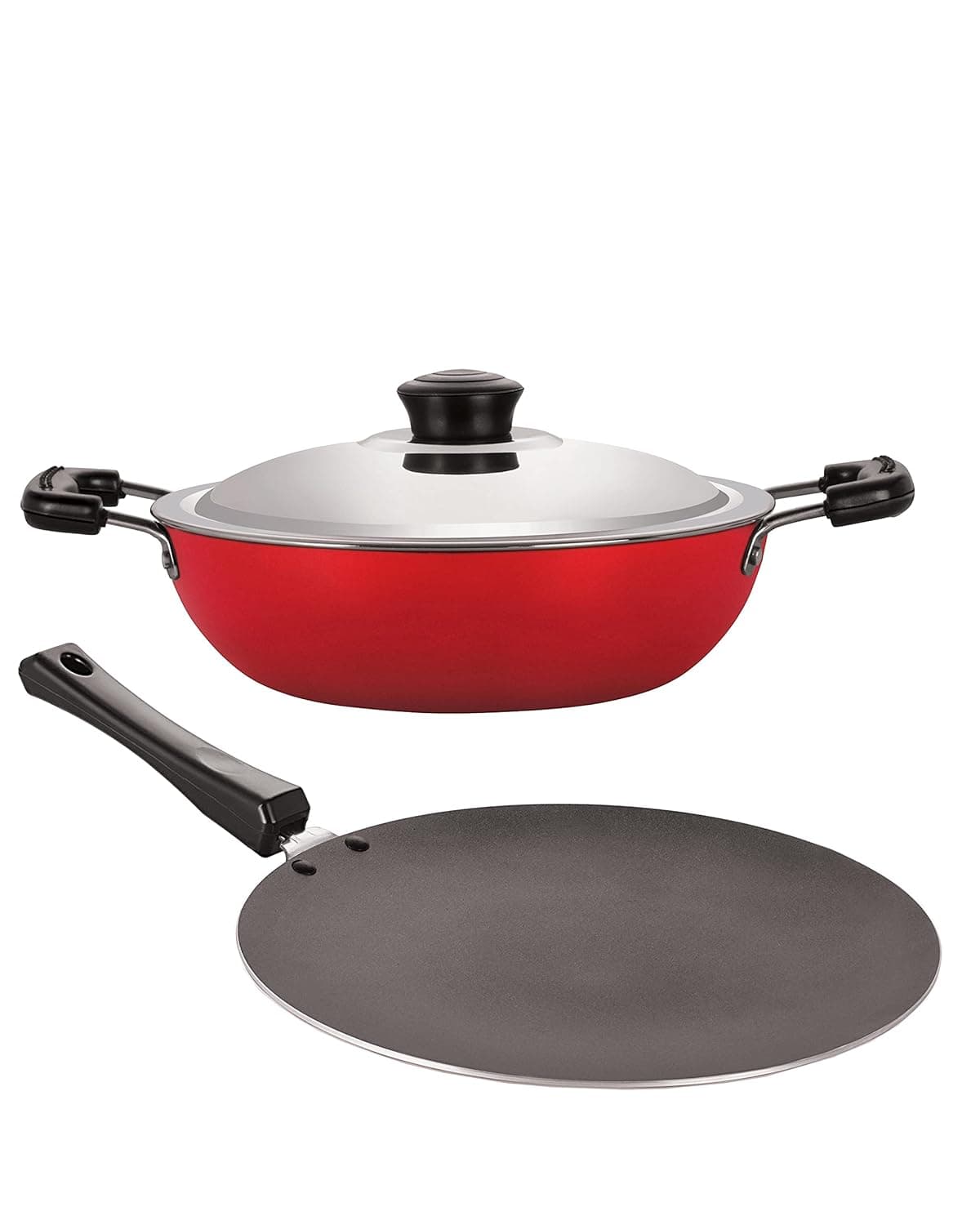 Tawa and Kadai Combo Nonstick Cooking Set Concave Tawa 28.5 cm & Deep Kadhai Big 2.6 Litre Pans and Pot Set