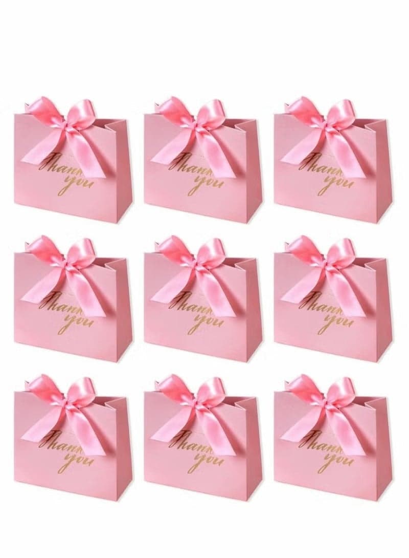 Thank You Gift Bags, 20 Pack Small Thank You Gift Bag Party Favor Bags Treat Boxes with Rose Red Bow Ribbon, Pink Pattern Paper Gift Bags Bulk for Wedding Baby Shower Business Party Supplies