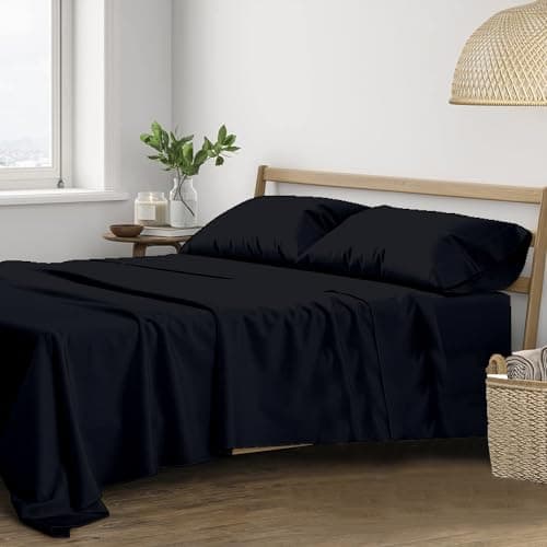 Trance Home Linen Pure 100% Cotton 400TC Plain Queen Size Bedsheet with 2 Pillow Covers (86 x 104 Inch, Black)