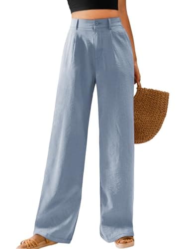 Feiersi Womens Casual Wide Leg Pants High Waisted Button Down Straight Long Trousers Palazzo Pants(Light Blue,Small)