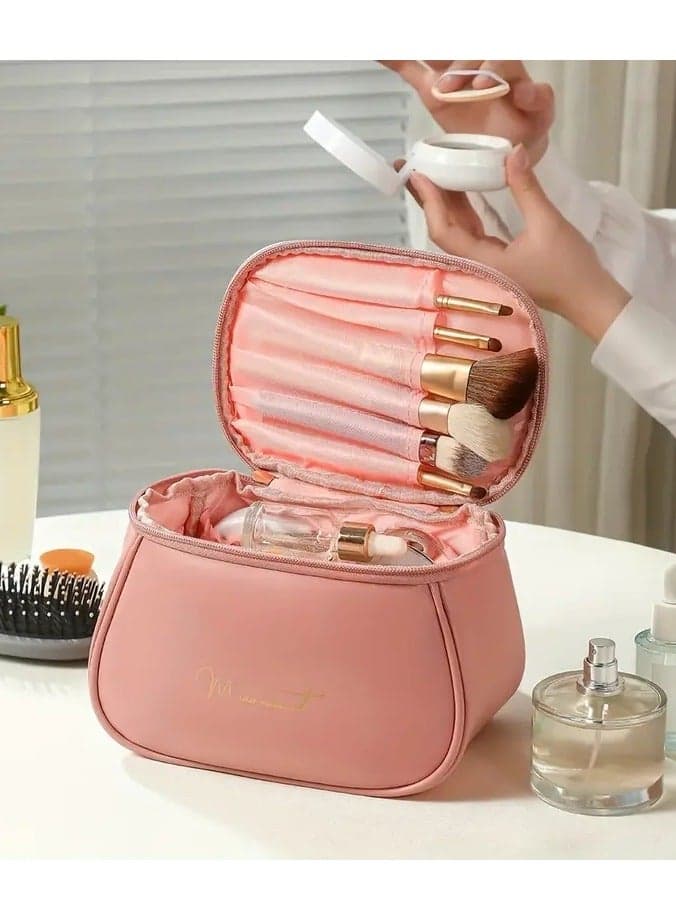 Travel Cosmetic Bag For Women, Large Capacity Makeup Organizer Bag With Portable Handle Zipper Makeup Brush Holder, Makeup Bags For Women Toiletry Bag For Girls Traveling