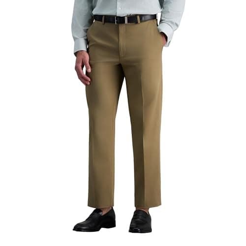Haggar mens Premium No Iron Khaki Classic Fit Expandable Waist Flat Front Pant, British Khaki, 32x30