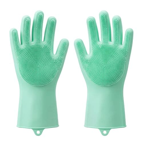 Kitchen Dishwashing Gloves for Washing Dishes – Reusable Rubber/Silicone Cleaning Gloves for Kitchen, Bathroom & Car Cleaning – Waterproof Household Hand Gloves for Women, Home Essentials (Green)
