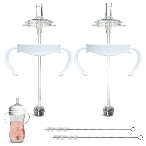 Straw Cup Conversion Kit for Philips Avent Natural Baby Bottles 2-Count, Food Grade Silicone Straw Nipples and Weighted Straw, Bottle Handles, Cleaning Brush, BPA-Free, Sippy Transition, 6+ Months
