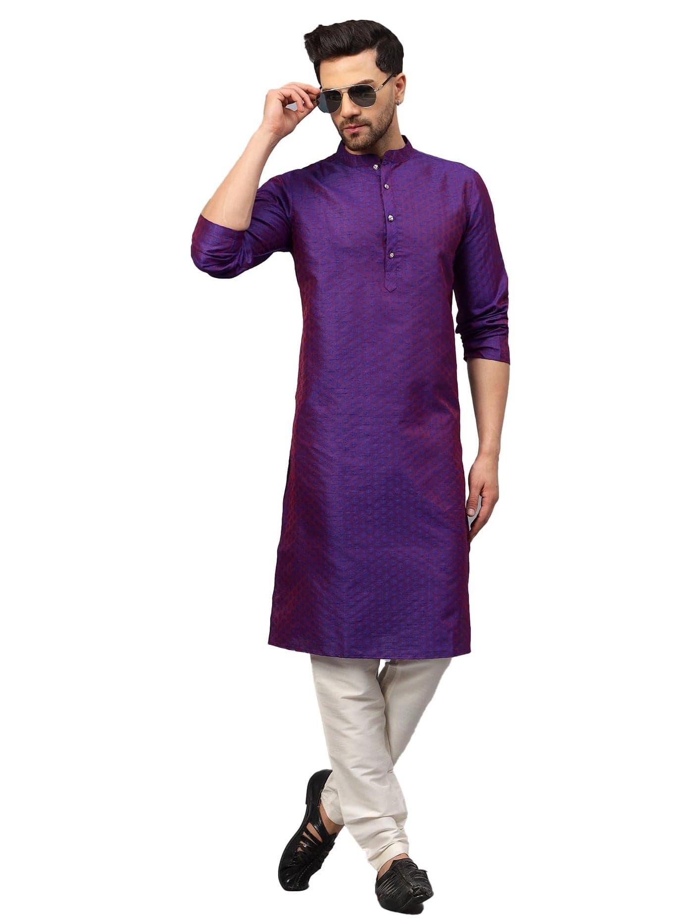 LATEST CHIKAN Men's Cotton Silk Blend Regular Fit Kurta and Pyjama Set, Purple, 3XL
