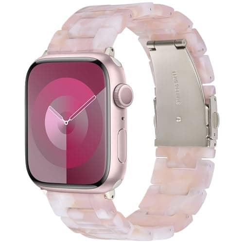 V-MORO Resin Bands Compatible with Apple Watch Series 11/10/9/8/7 41mm/42mm Fashion Lightweight Cute Strap with Starlight Buckle for iwatch Series SE/6/5/4/3/2/1(Floral Pink,42mm/41mm/40mm/38mm)