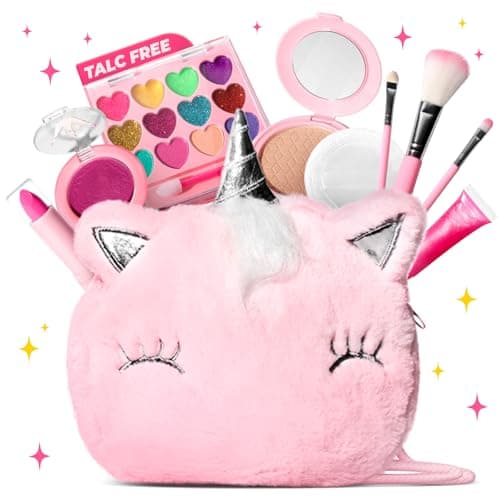 ULOVEME MicaBased Kids Makeup Talc Free Real Makeup Kit for Girls with Fluffy Purse Hypoallergenic Makeup for Sensitive Skin Kids Non Toxic Washable Gift for 5 8 Years Old Girls Birthday