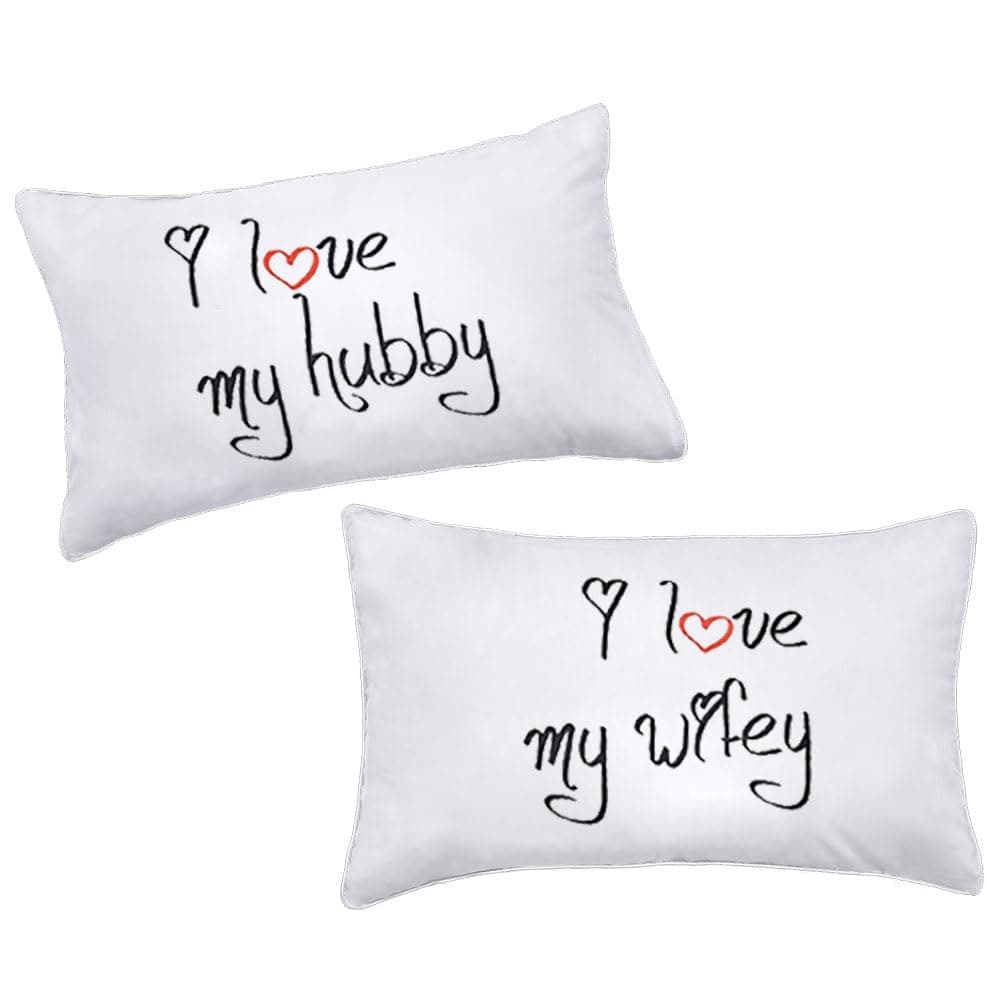 DasyFly I Love My Wifey and I Love My Hubby Couples PillowcasesHis Hers 2nd Anniversary Wedding Gifts for The CoupleRomantic Valentines Day for Husband and Wife