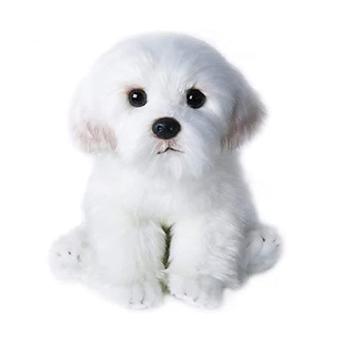 QREZAA 14 Realistic Plush Maltese Dog Stuffed Animal Puppy Dog Toys Soft Plush Pillow Birthday for Kids and Adult White