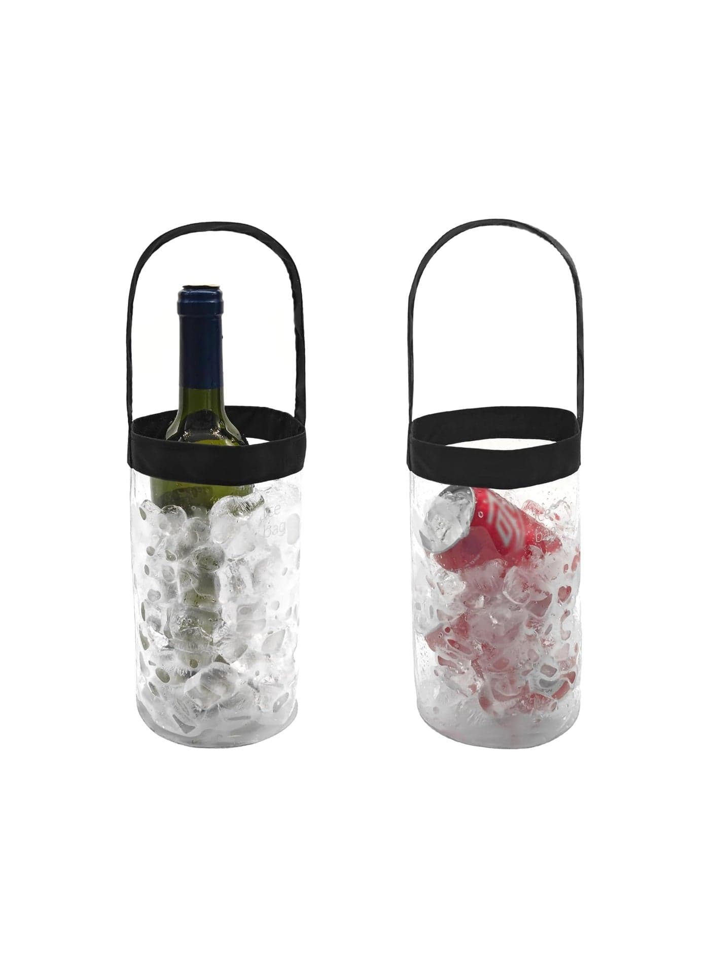Ice Wine Bag, 2 Pack Portable Collapsible Clear Wine Pouch Cooler, with Handle Wine Bottle Chiller, Ice Bucket Tote for Outdoor, Chilled Beverages, Iced Drinks, for Parties, Picnics, Celebrations