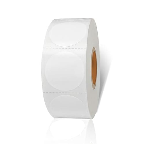 Yeachlaing 1 Inch White Round Thermal Sticker Labels, Self-Adhesive Circle Direct Thermal Label, Multi-Purpose Roll Sticker with Perforation Line( 1000 Labels, 1 Roll )