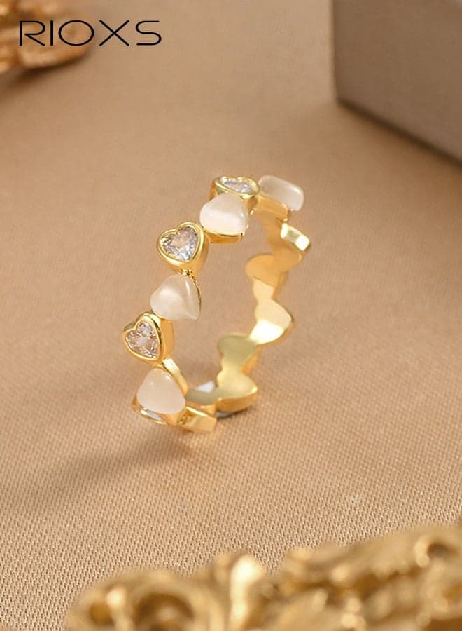 Dainty Heart Rings for Women, Gold Plated Cubic Zirconia Eternity Band Rings, Promise Rings for Her, Wedding Band Rings Jewelry Birthday Valentine's Day Gifts