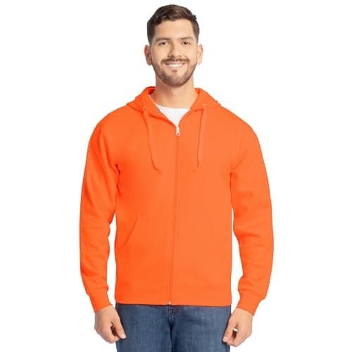 Fruit of the Loom Men's Eversoft Fleece Hoodies (Regular & Big Man), Full Zip - Safety Orange, Medium