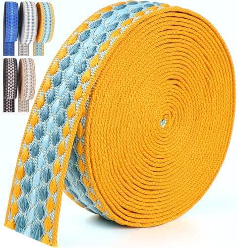 PECMER Webbing 15 Inch Sky Blue and Orange Striped Webbing for Backpack Purse Strap 6 Yards 15 Cotton Webbing Purse Strapping 1 12 Inch for Bags Straps