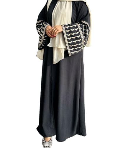 MedeShe Women Ethnic Embroidery Open Kimono Abaya Muslim Kaftan Dress Islamic Clothing Caftan Black One Size