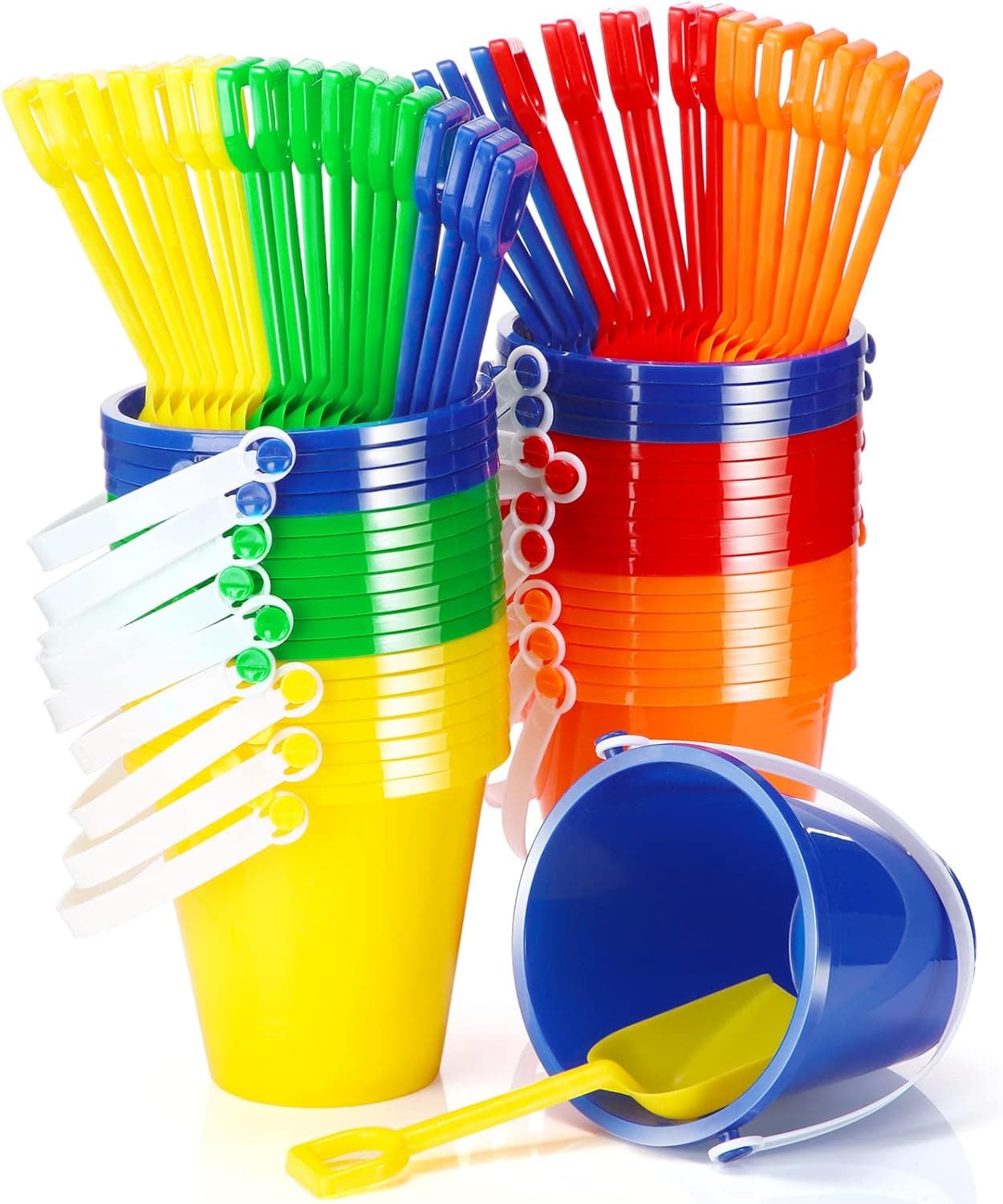 Woanger Set of 36 Beach Pails Buckets and Shovels 5 Inch Sand Play Set Colorful Plastic Beach Buckets Sand Castle Kit for Boys and Girls Birthday Party Favor