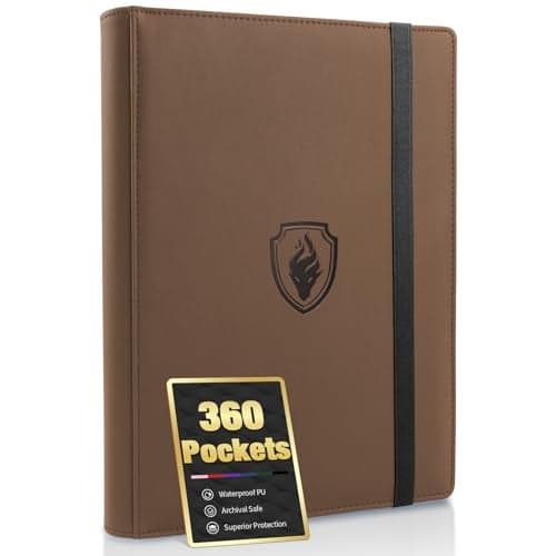 Premium 9 Pocket Card Binder for 360 Cards Fabmaker PU Cover Trading Card Binder Sturdy Card Collection Album Sleek Card Holder Folders for Game Cards Sports Cards Brown