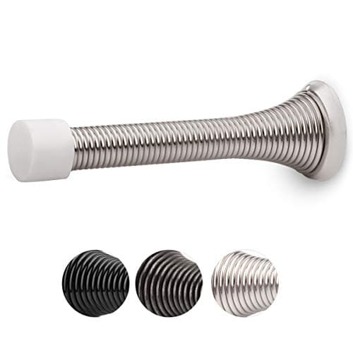 HOMOTEK 12 Pack Spring Door Stopper with Rubber Bumper 318 Flexible Heavy Duty Wall Door Stop Low Mounted Bumper for Home Satin Nickel