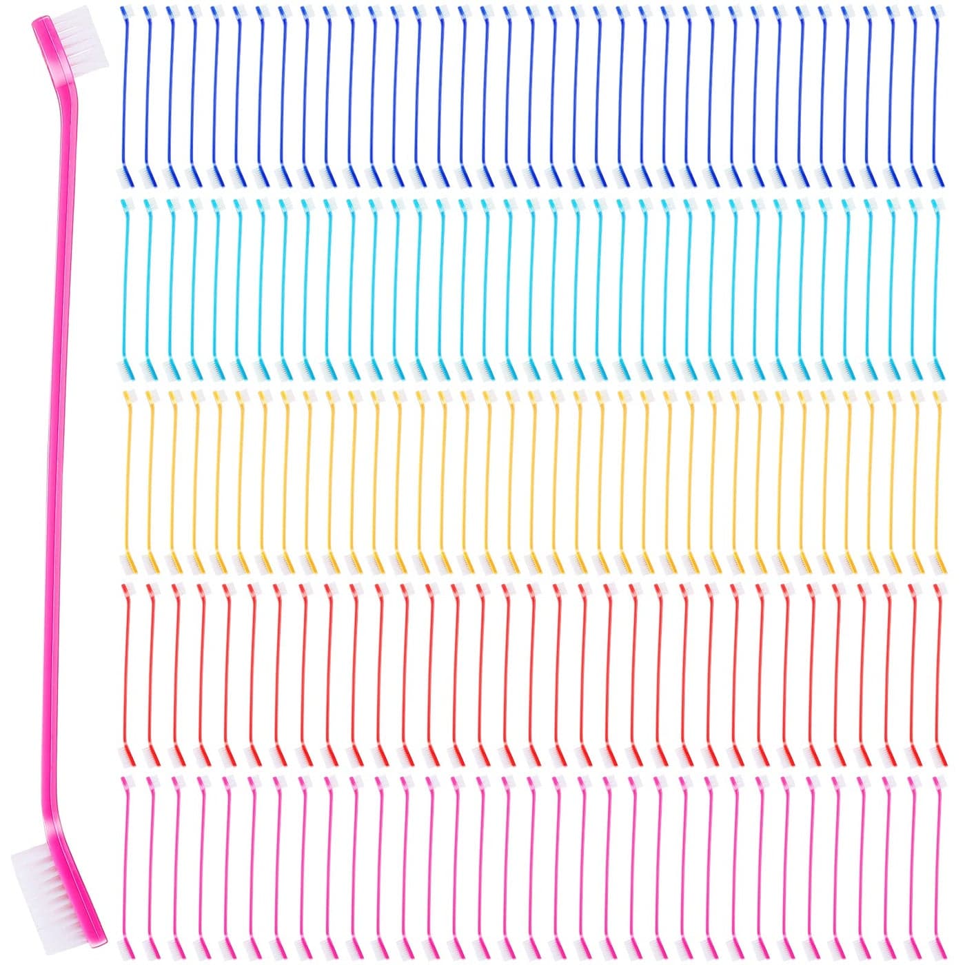 Nuenen 150 Pcs Dog Toothbrush Dual Headed Dental Brushes Puppy Tooth Brushing Kit Long Handle Toothbrush for Large and Small Dogs Cats Most Pets Teeth Cleaning Oral Care SuppliesVibrant Color