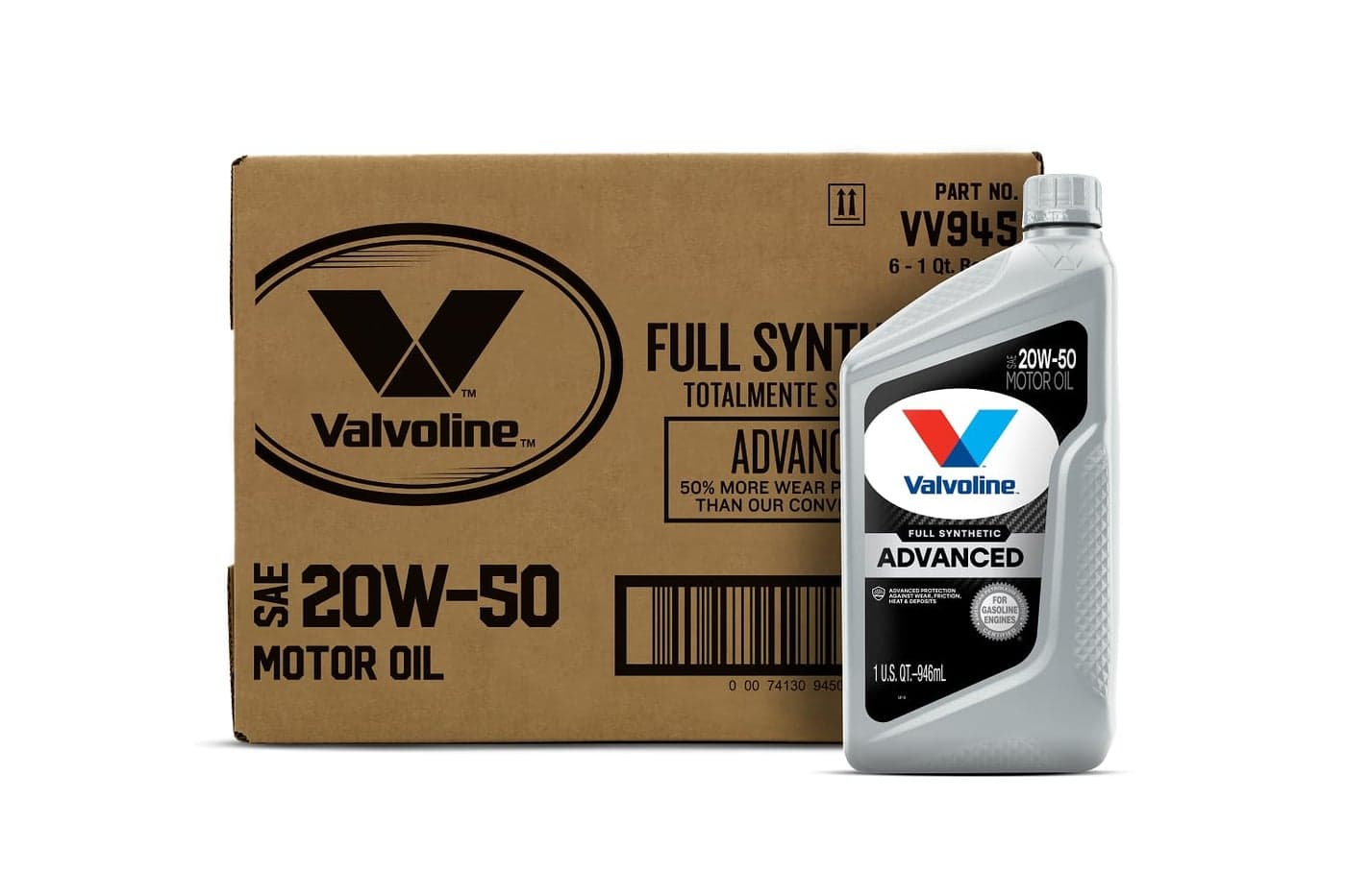 Valvoline Advanced Full Synthetic SAE 20W-50 Motor Oil 1 QT, Case of 6