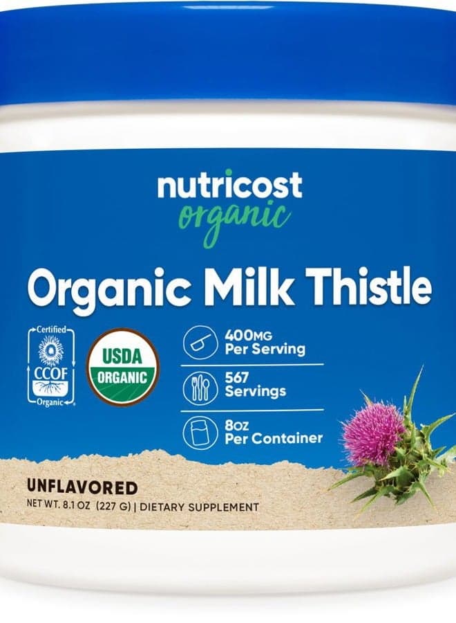 Organic Milk Thistle (Silybum Marianum) 8 oz per Container (Unflavored) - Non-GMO, Gluten-Free