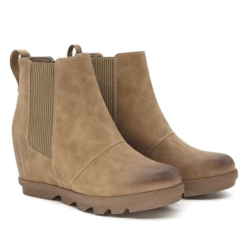 Athlefit Women's Wedge Boots Comfortable Ankle Wedge Khaki Booties Size 9