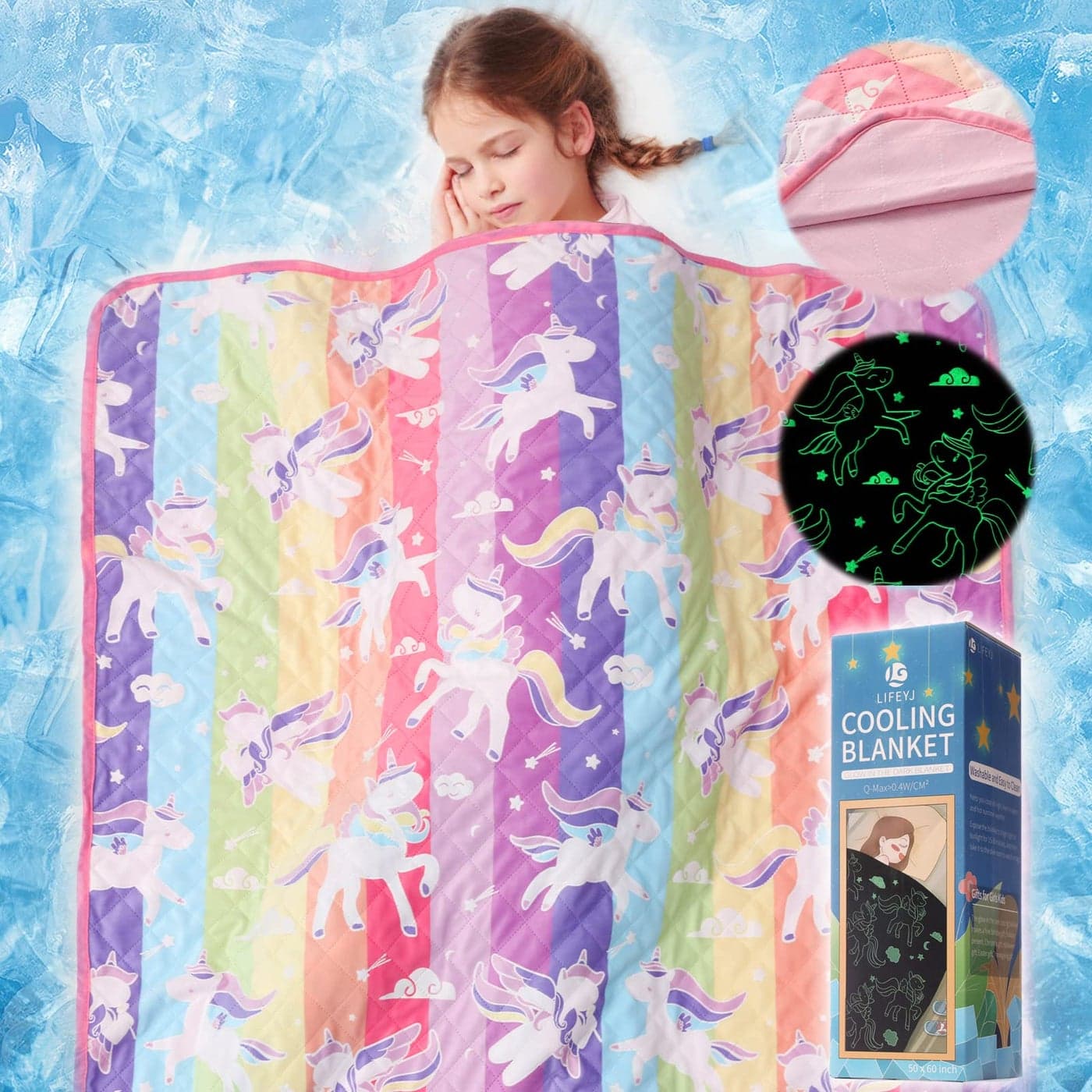 LIFEYJ Cooling Blankets for Hot Sleepers Glow in The Dark Blanket Unicorns Gifts for Girls QMax 04 Cool Blanket 3 4 5 6 7 8 9 10 Year Old Girl GiftsGirls Toys Age 68Birthday Gifts50x60