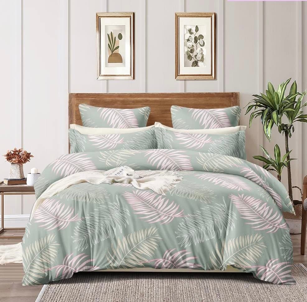 Furnistitchs Premium Glace Cotton Zipper Duvet Cover/Comforter Cover/Rajai Cover/Blanket Cover/Quilt Cover King Size 90"X100" Inches-(90 X 100 Inches With 2 Pillow Covers,Green Ferns), 180 TC