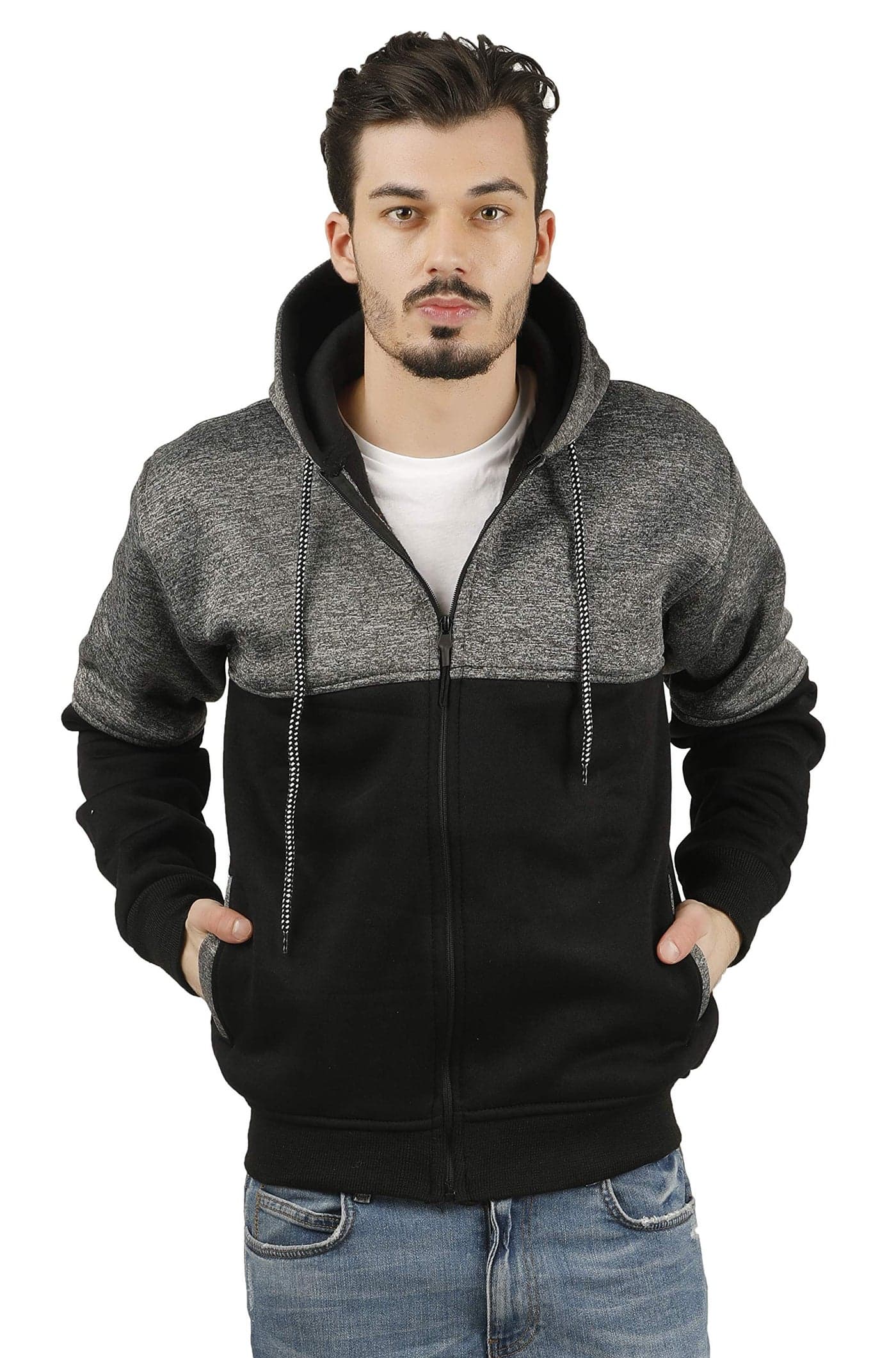 fanideaz Cotton Hooded Sweatshirt with Zip for Mens_Grindle Black_M, Regular