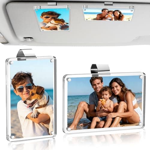 HOIGRBOM 2 Pack Car Picture Holder and Visor Photo Clip Clear Acrylic Magnetic Car Photo Holder Horizontal Vertical Photo Car Sun Visor Picture Frame Auto Accessories Family Couple Pet Photos