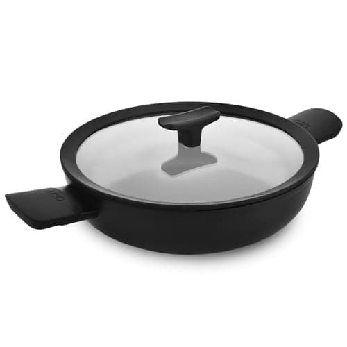 Berghoff 24cm Recycled Aluminum Non-Stick Cooking Kadhai & Toughened Glass Lid | CeraGreen Ceramic Coating | PTFE, PFAS Free | Induction, Dishwasher Ready | Black | 5 Yr Warranty
