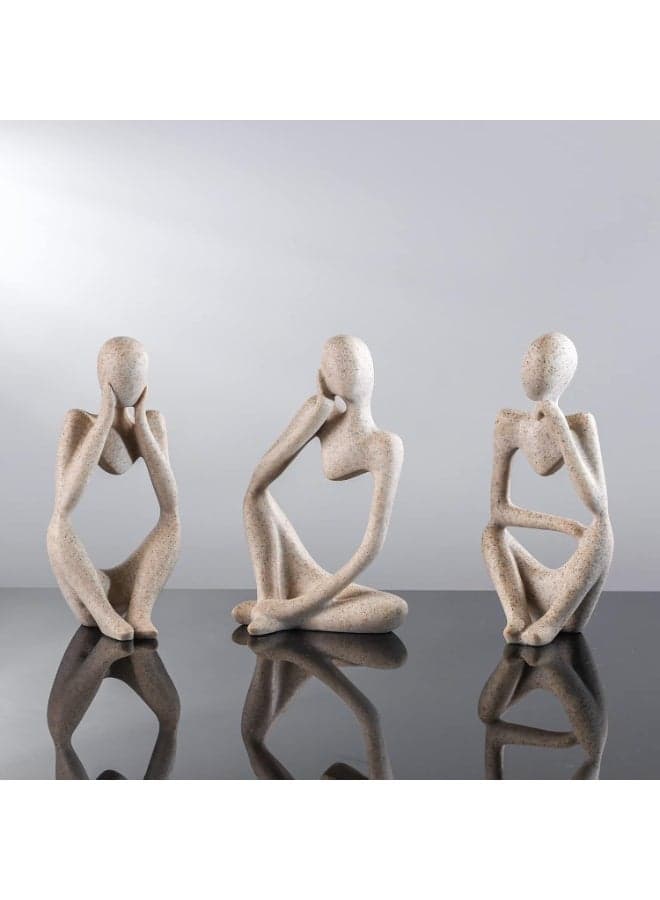 3 Piece Thinker Statue Gold Decoration Abstract Art Sculpture, Gold Resin Collectible Figurines for Home Office Shelf Decoration, Great Ideas (A)