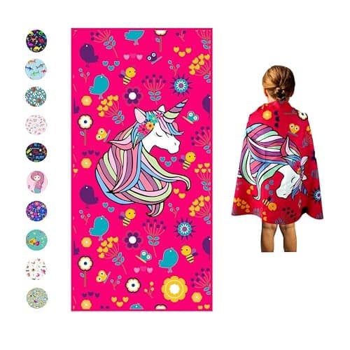 Microfiber Beach Towel for Kids Thin and Large 30x60 Unicorn Hot Pink Absorbent quick dry sand free lightweight toddler girls boys For Sports Pool Picnic Camping Travel Swim