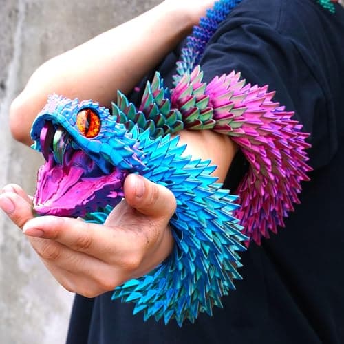 LUYUCUBE Super Large 3D Printed Snake with a Movable Mouth474inchFlexible Realistic Articulated Animal Fidget ToysMystery Figurines GiftsExecutive Desk Dcor and Festival Collectible colorfulA