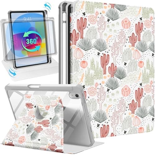 Uppuppy for iPad mini 7/6 Case - for iPad mini 6th/7th Generation Cases Women Cute Folio Cover with Pencil Holder Girls Girly Cactus Pretty Rotating Stand for Apple Mini 6/A17 Pro Case 8.3 Inch