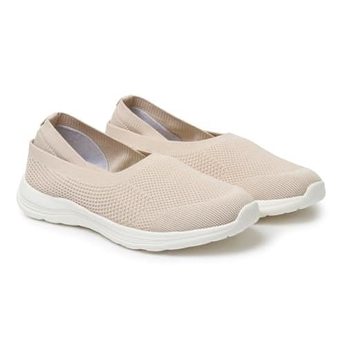 YOHO Knitted Slip-Ons for Women | Lightweight, Stylish & Casual Without Lace Sneakers for Woman | Extra Soft Insole & Shock Absorbing, Walking Loafer Shoes for Ladies SOS-114 | Beige - UK 6