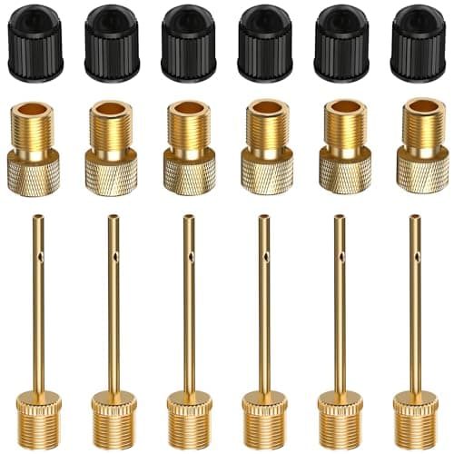 6 Pack Presta to Schrader Valve Adapter Kit, Convert Tire Valve for Bike, eBIke, Scooter - with 6 Tire Valve Stem Caps + 6 Ball Needles - Inflate Effortlessly with Air Compressor or Standard Pump