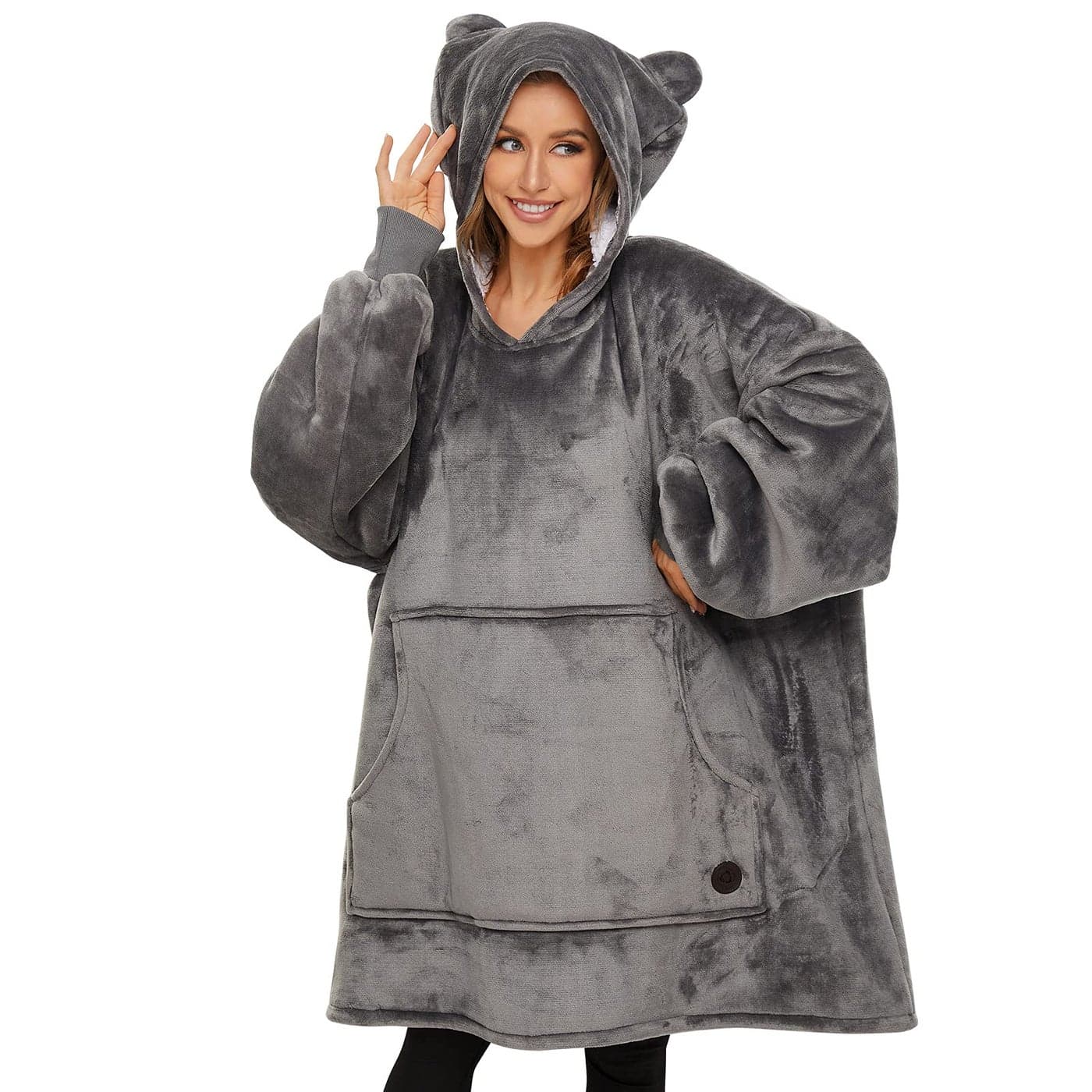 THREE POODLE Wearable Blanket Hoodie for Women Oversized Sherpa Sweatshirt Blanket for Adults Men Cozy Gray Hooded Blankets Gifts for Teen Girls Women Mom Sister