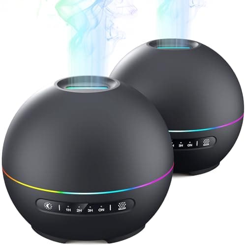 THIMONES 2 Pack Essential Oil Diffuser for Home 200ml Ultrasonic Aromatherapy Diffuser with 4 Timers 7 Colors Night Lights 20dB Quiet Working for 10 Hours BlackBlack