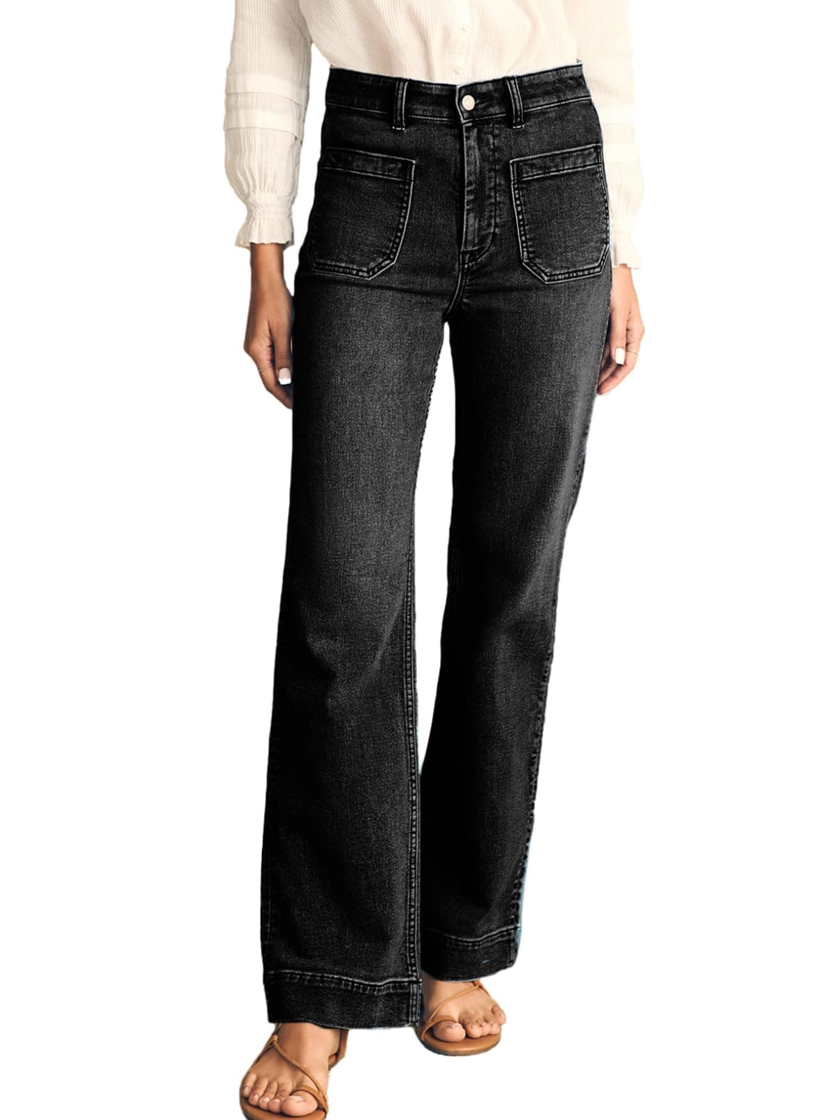 Astylish Women's Wide Leg Jeans High Waisted Stretchy Straight Leg Jeans Loose Denim Pants with Pocket Size 6 Black