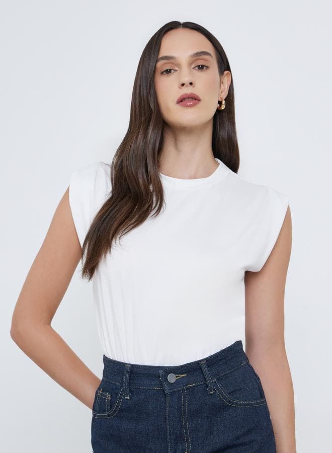 Styli Solid Round Neck Sleeveless Plain Bodysuit — XL