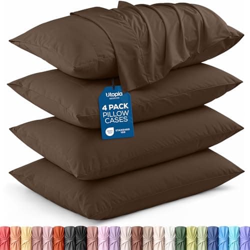 Utopia Bedding Standard Pillow Cases 4 Pack Envelope Closure Soft Brushed Microfiber Fabric Shrinkage and Fade Resistant Pillow Covers Standard Size 20 X 26 Inches Standard Brown